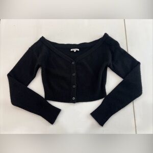SOLD Reformation Sweater Cardigan Crop V 100% Cashmere Button Ribbed Black